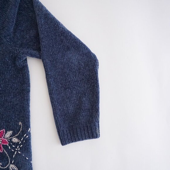 Vintage Blue Alfred Dunner Embroidered Floral Quarter Zip Sweater Grandmacore S - Picture 4 of 9